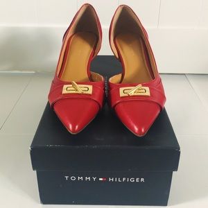 Tommy Hilfiger red leather kitten heels